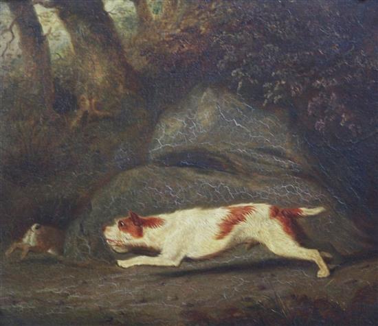 Attirbuted to James Ward Terrier chasing a rabbit, 10 x 11.5in.